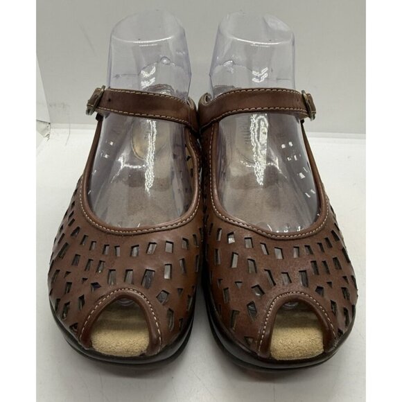WhiteMt Mario Peep Toe Brown Faux Leather Mule Clogs Women's 8M Mary Jane Strap - Picture 2 of 8